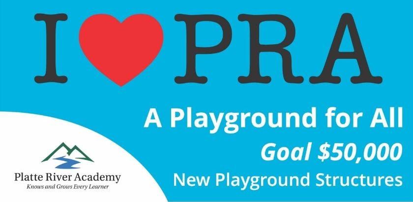 A blue sign that says i love pra a playground for all goal $ 50,000