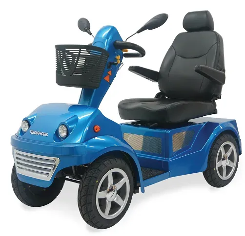 A Blue Mobility Scooter with A Basket on The Front Is on A White Background — Mobility Modification Services In Garbutt, QLD