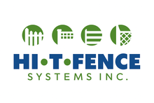 Logo of Hi-T-Fence Systems Inc. with blue text, green dots, and fence icons inside green circles.