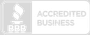 A bbb accredited business logo with a flame on it.