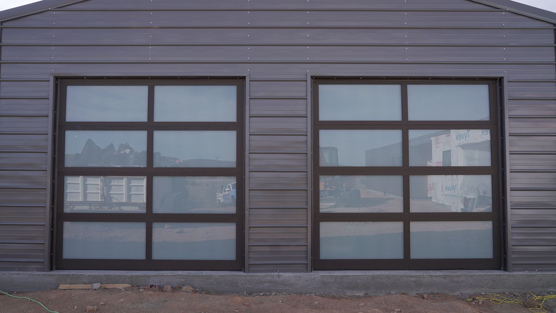 A garage door with a lot of windows on it.