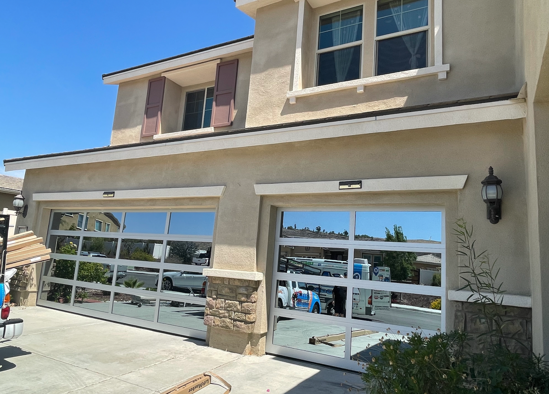 A large house with a large garage door