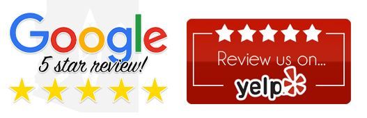 A google 5 star review and yelp review us on logos