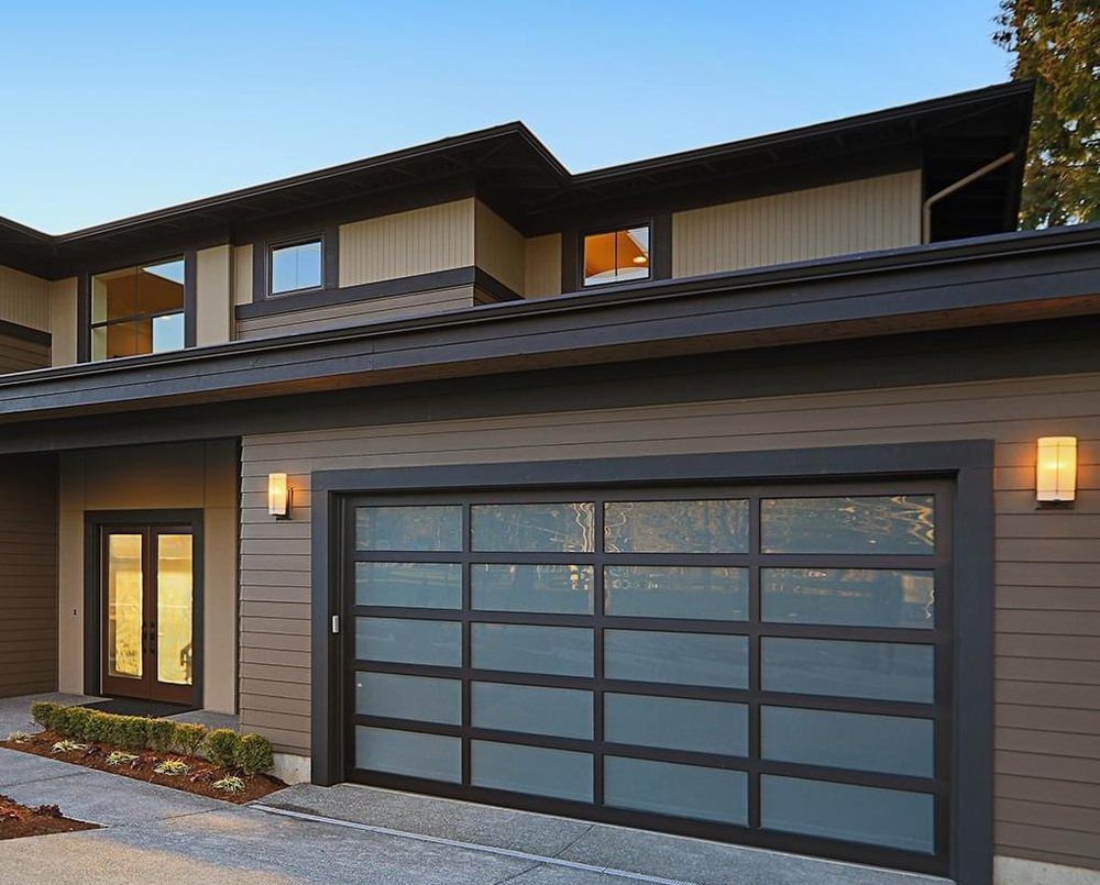 A large house with a large garage door