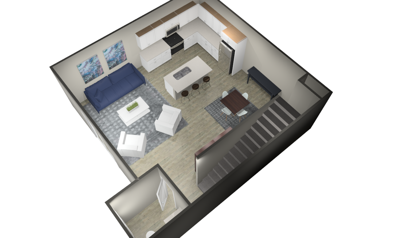 2 bedroom 2nd floor kitchen and living room floor plan
