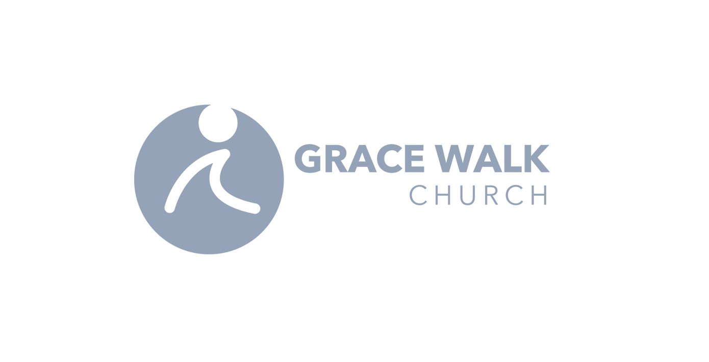 Logo for Grace Walk Church featuring a gray circle with a stylized white figure walking, next to the gray text.