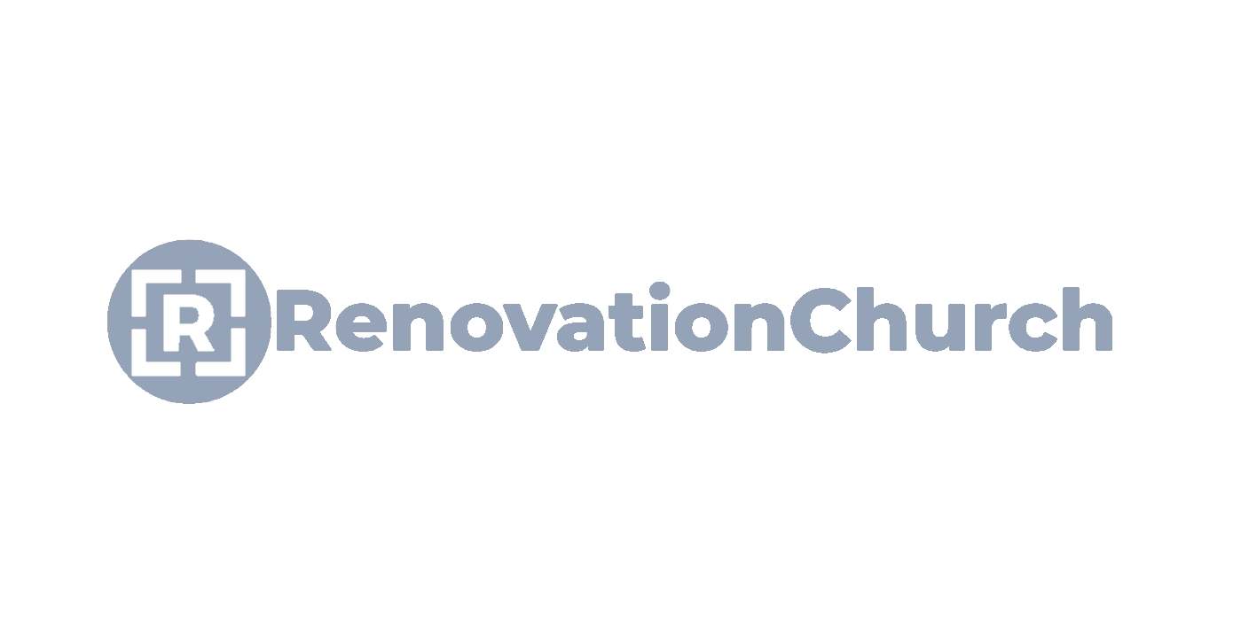 Logo for Renovation Church featuring a grey letter "R" inside a circular square frame next to the text "RenovationChurch".