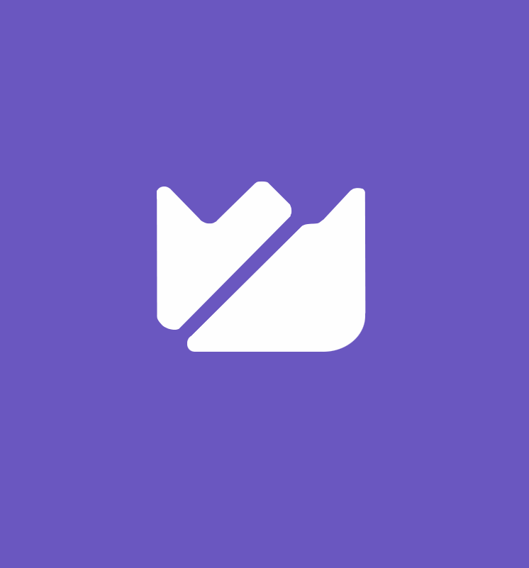 A white, crown-like icon with a diagonal slash through it, centered on a solid purple square background.