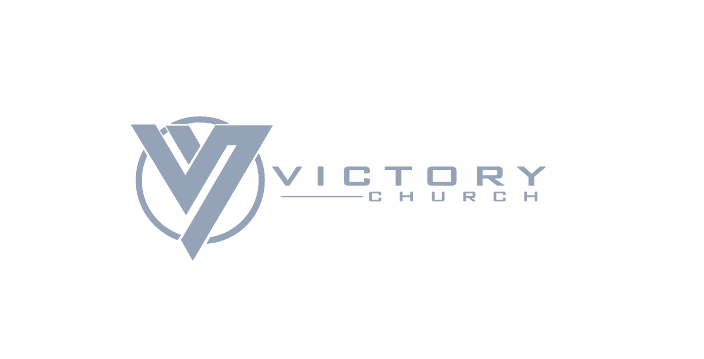 The Victory Church logo features a stylized "V" inside a circle next to the word "VICTORY" above "CHURCH" in grey text.
