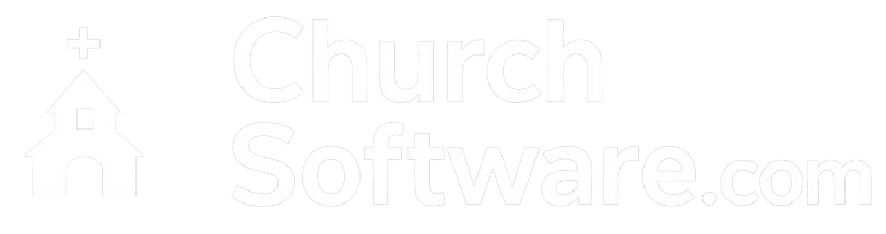 White logo featuring a stylized church outline next to the text 