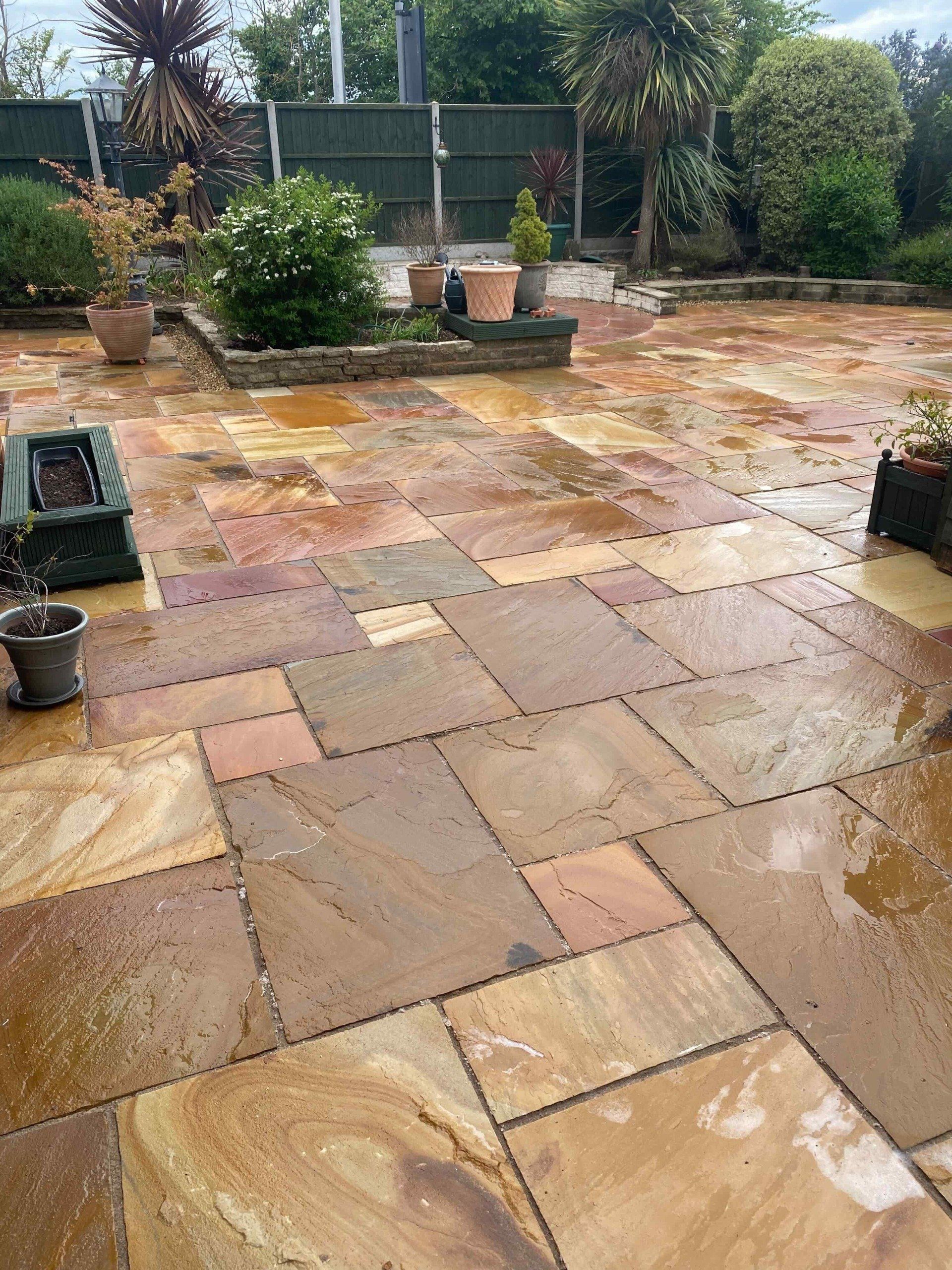 Natural stone patio cleaned in Harrogate