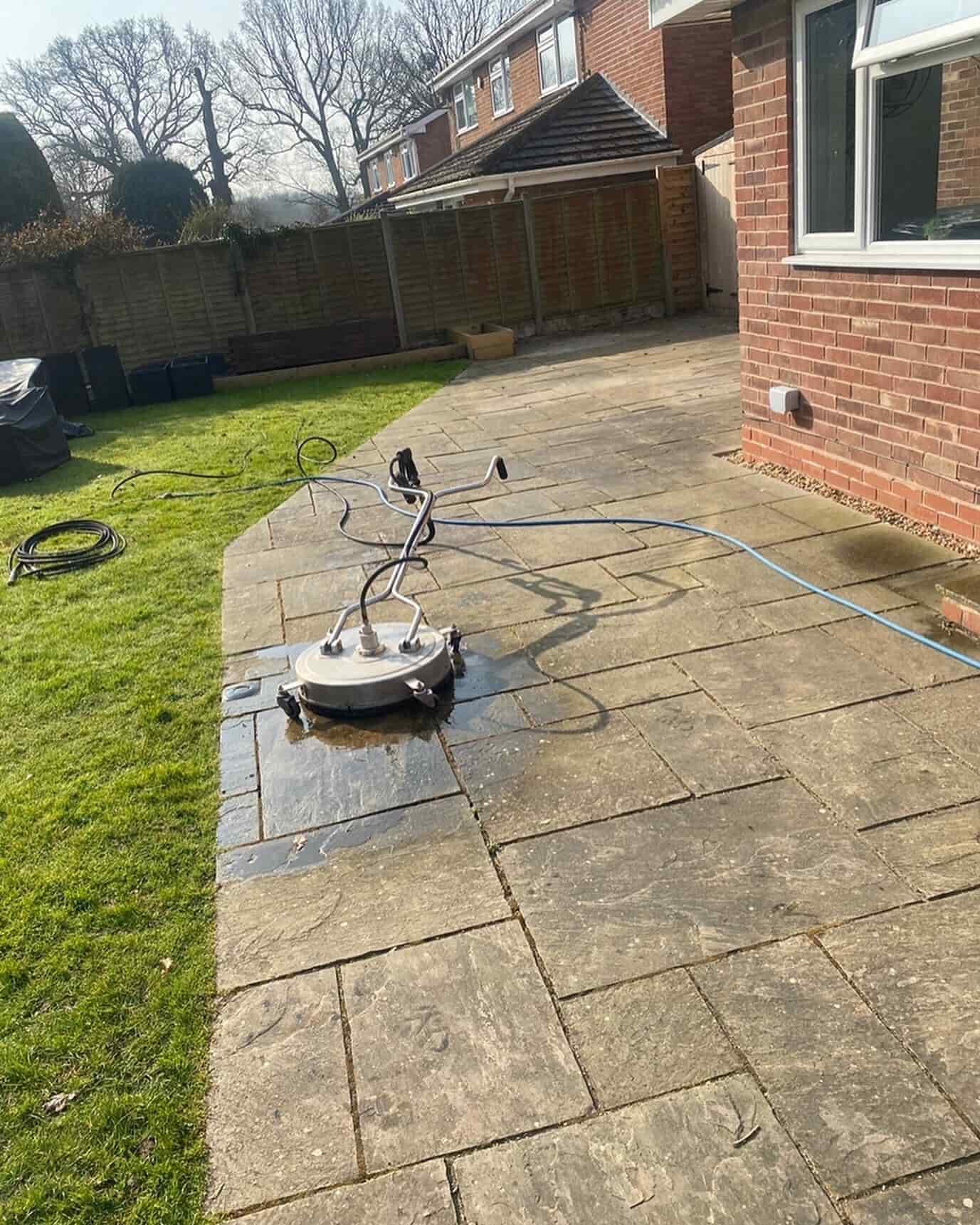 Natural stone patio dirty before sealing in Harrogate