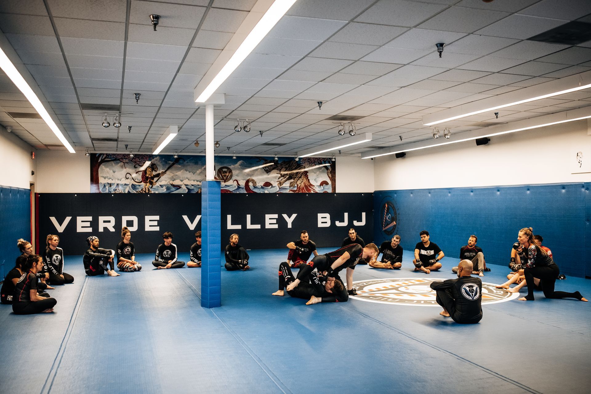 Adults practicing Brazilian Jiu Jitsu drills at Verde Valley Brazilian Jiu Jitsu and Muay Thai.