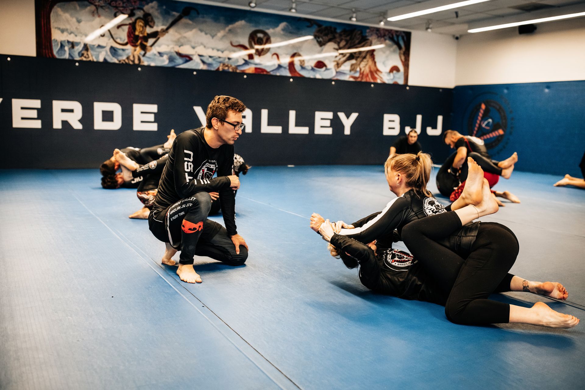 Adults drilling Brazilian Jiu Jitsu at Verde Valley Brazilian Jiu Jitsu and Muay Thai in Cottonwood,