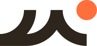 A logo featuring a dark, wavy, M-shaped form paired with a small, orange circle in the upper right corner.