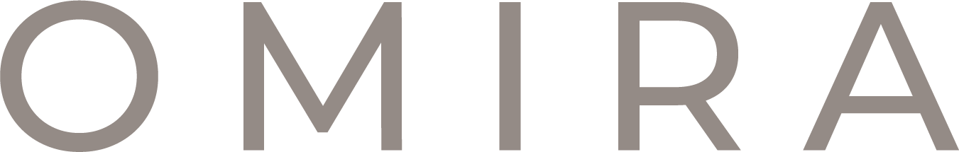 OMIRA logo in gray letters on a white background