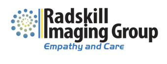 The radskill imaging group logo says empathy and care.