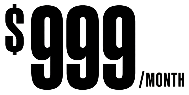 $999 per month in large black text on a white background