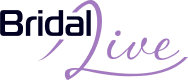 "Bridal Live" logo with text "Bridal" in dark blue and "Live" in purple, with a stylized flourish.