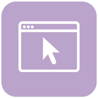 White cursor over a web browser window on a purple background.