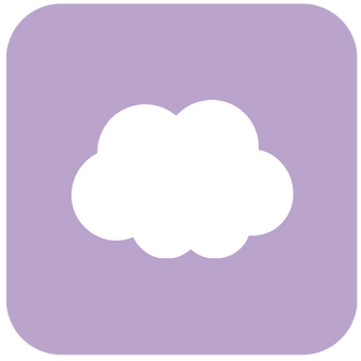 White cloud icon on a rounded lavender square.
