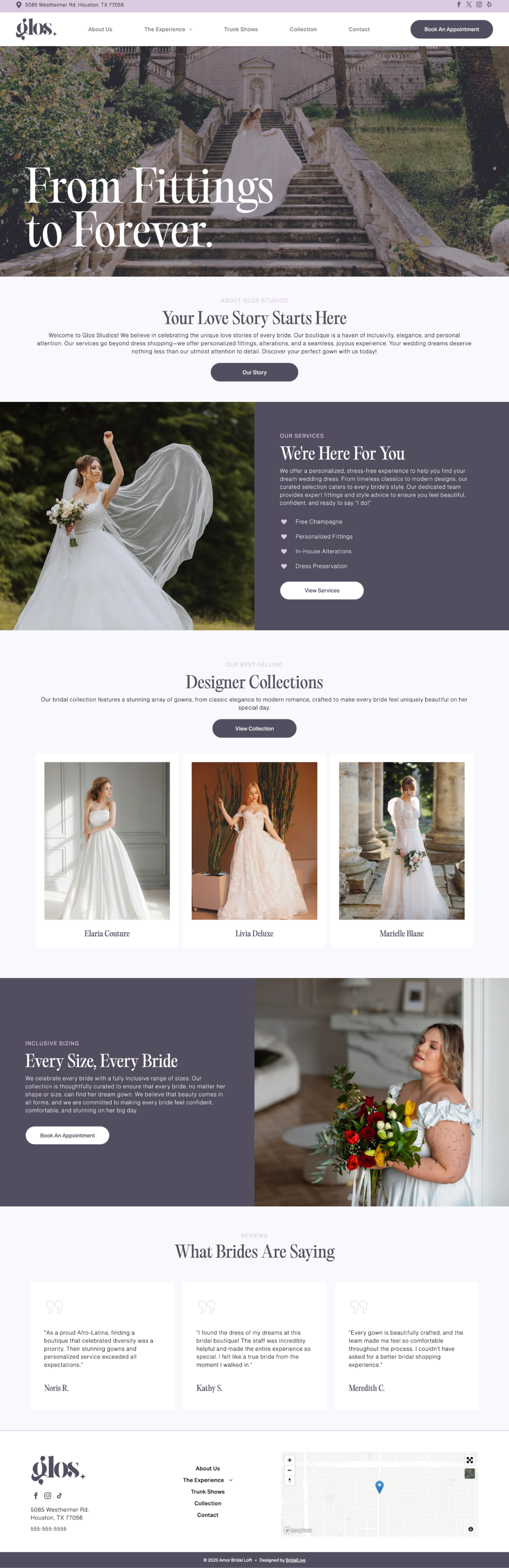 Website promoting bridal gowns with photos of wedding dresses.
