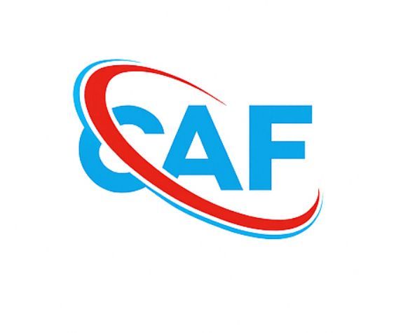 Un logo del caffè blu e rosso su uno sfondo nero