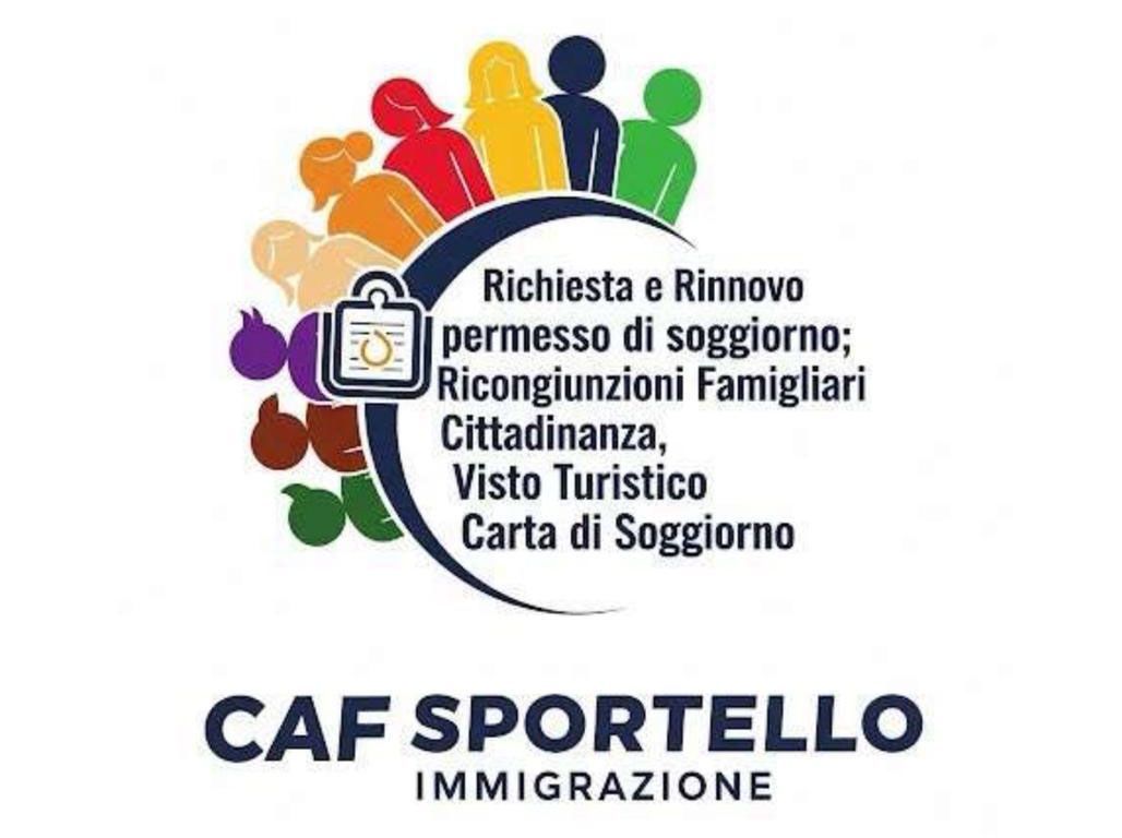 A colorful logo for caf sportello immigrazione