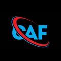 Un logo blu e rosso su sfondo nero con la scritta caf