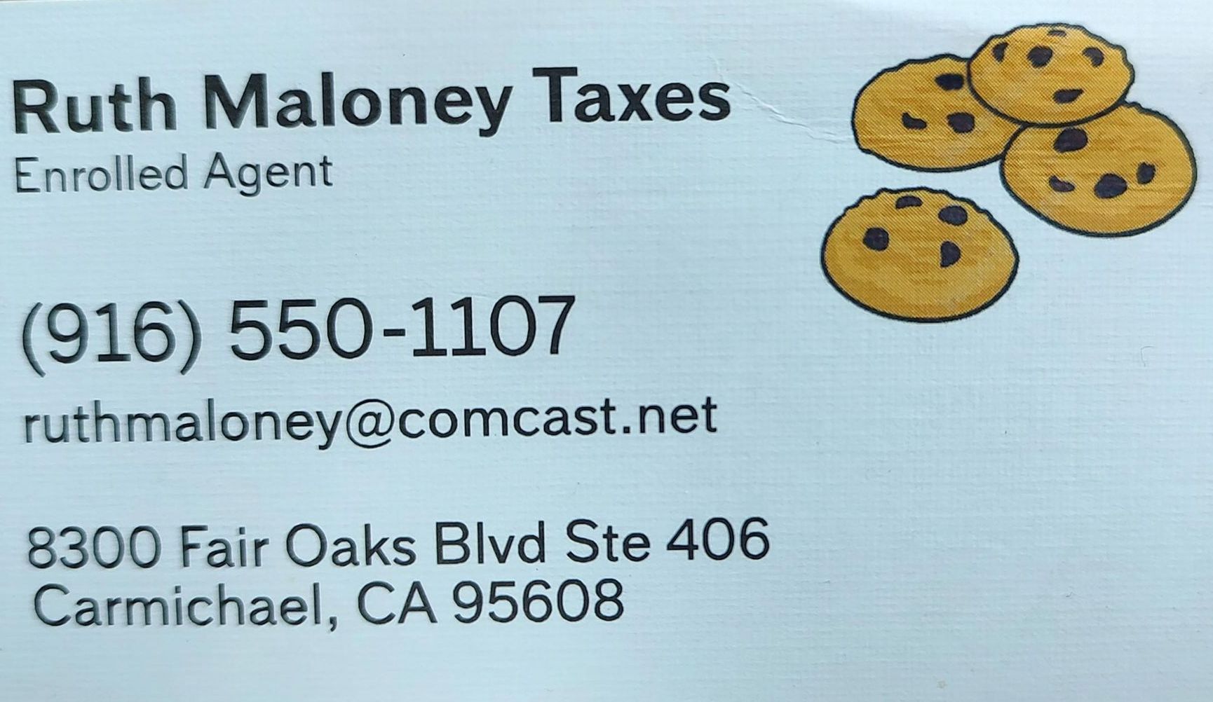 A business card for ruth maloney taxes enrolled agent