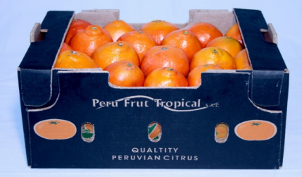 Una caja de fruta peruana, cítricos peruanos de calidad tropical.