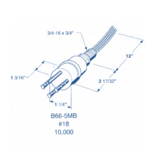 A drawing of a cable with measurements on it