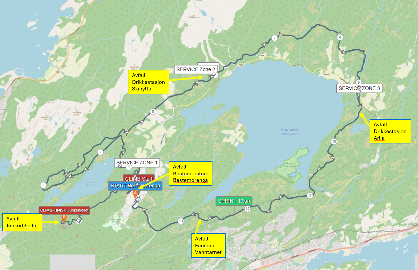 Waste zones in yellow boxes on the map. Waste Zones