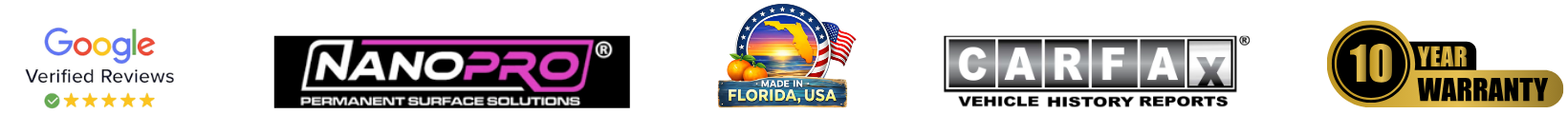 NanoPro Certified Expert, CARFAX Registered, Made in Florida, Google Verified Reviews, Resurrection Auto Detailing
