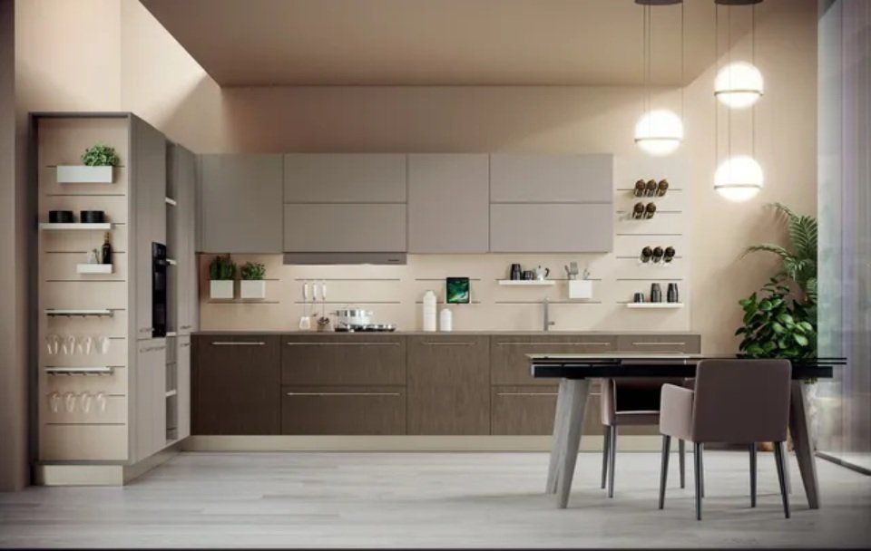 cucina con arredi moderni di colori neutri
