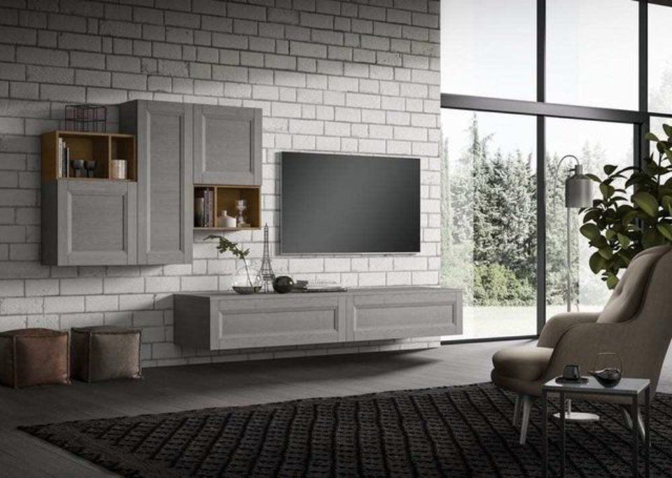 parete attrezzata con mobili grigi sospesi