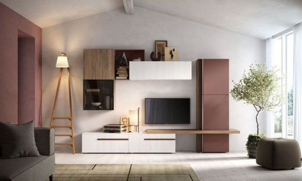 parete attrezzata con colonna color melanzana chiaro