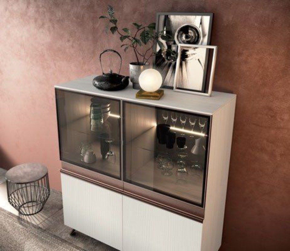 mobile contenitore con ante in vetro e cassetti