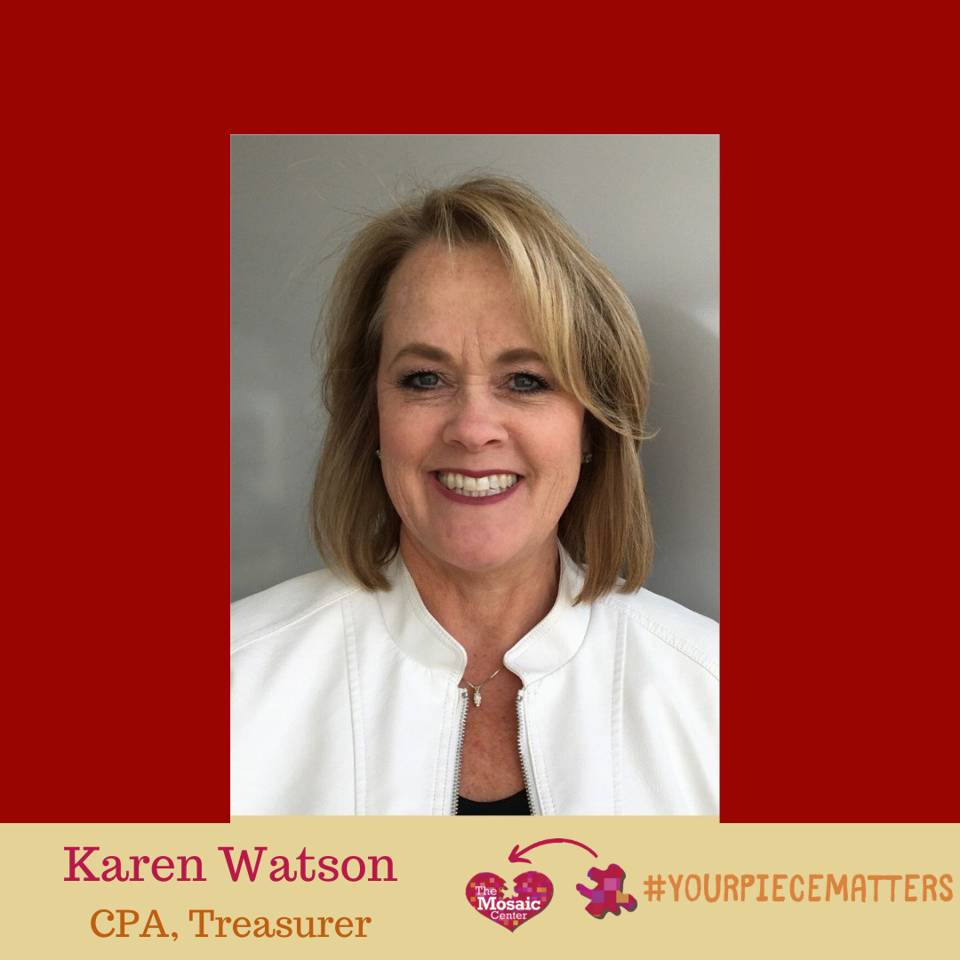 Lisa Darby (photo) Treasurer, Executive Board at The Mosaic Center 2025-2026