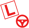 L plate and steering wheel