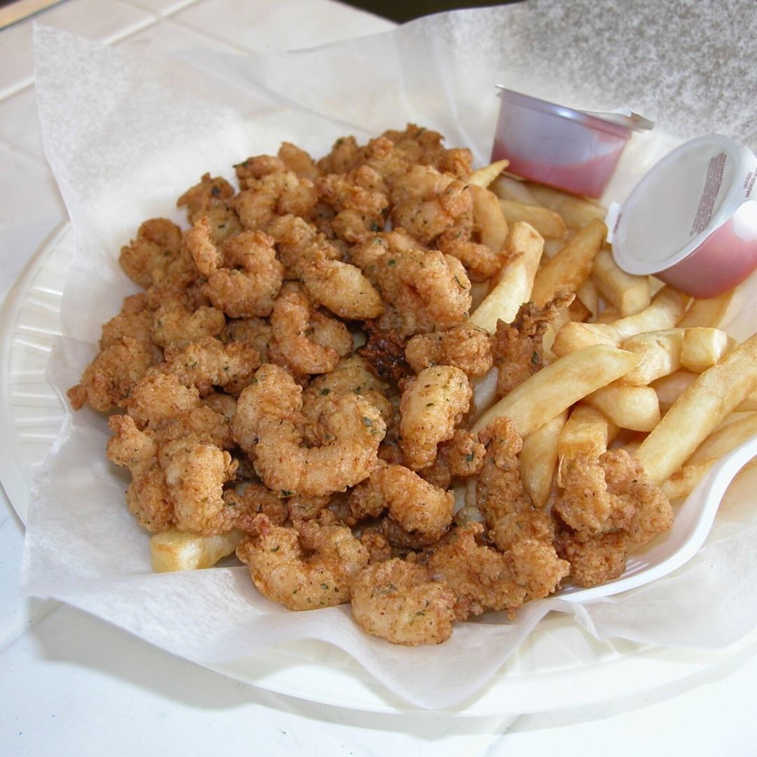 fried shrimp and fries