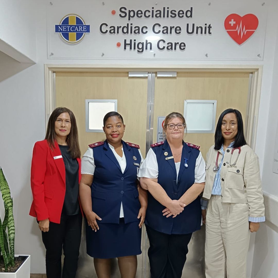 “This is not just an important milestone for Netcare St Anne’s Hospital, but a beacon of hope for the entire community,” according to resident cardiologist Dr Yuvashnee Govender. Hospital general manager Sharon Singh, is pictured with high are unit manager Tracy Scannell, ICU unit manager Cynthia Bhengu and Dr Govender.
