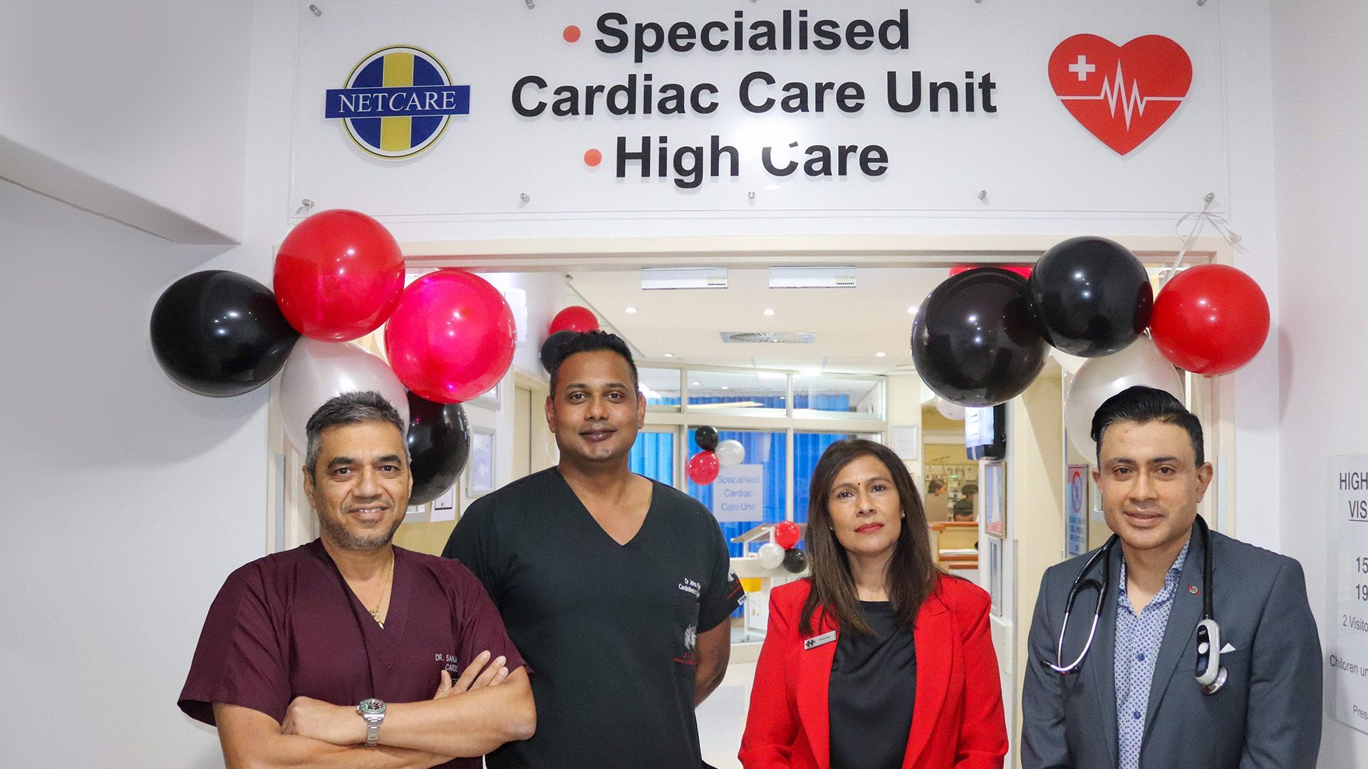 Dr Sanjay Maharaj, cardiothoracic surgeon Dr Jehron Pillay, Sharon Singh and Dr Devan Gounder