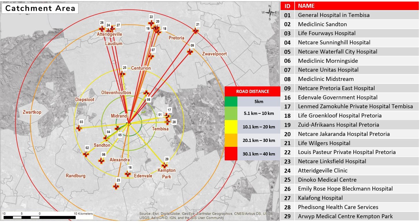 Map depicting the catchment area for Cecilia Makiwane Gallagher Critical Care Hospital