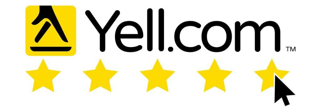Yell.com logo with a rating of 4 out of 5 stars, a cursor pointing at the fourth star.