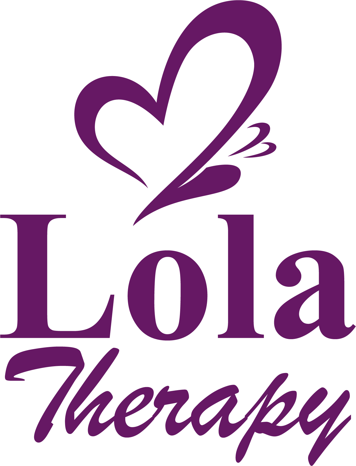 Purple logo: stylized heart above 
