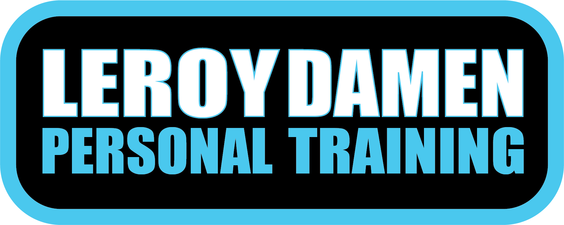 Een blauw en zwart logo voor Leroy Damen Personal Training