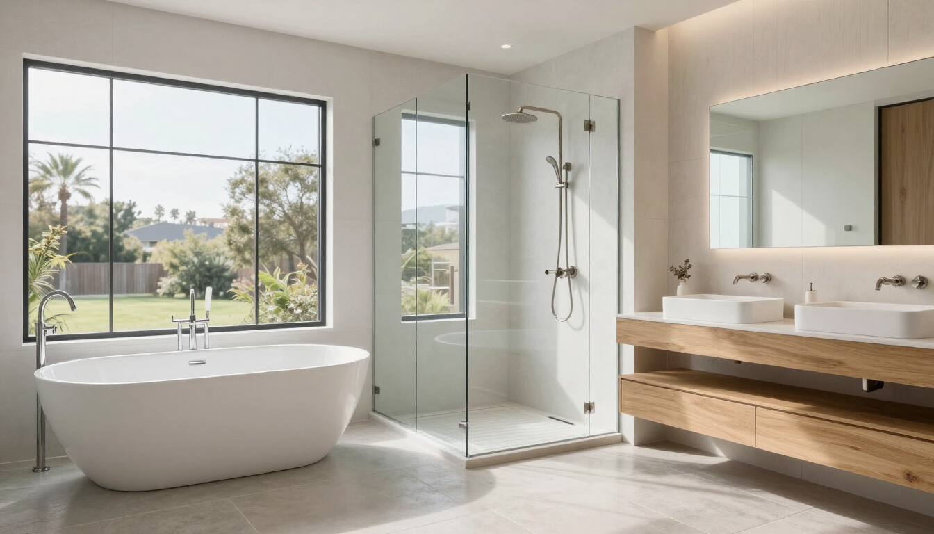 Luxury master bathroom remodel in Davis California with modern fixtures