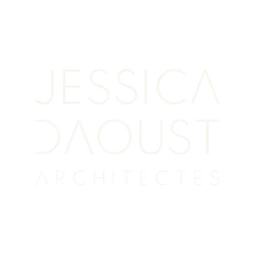 Faint white logo text reading “JESSICA DAOUST ARCHITECTES” on a white background