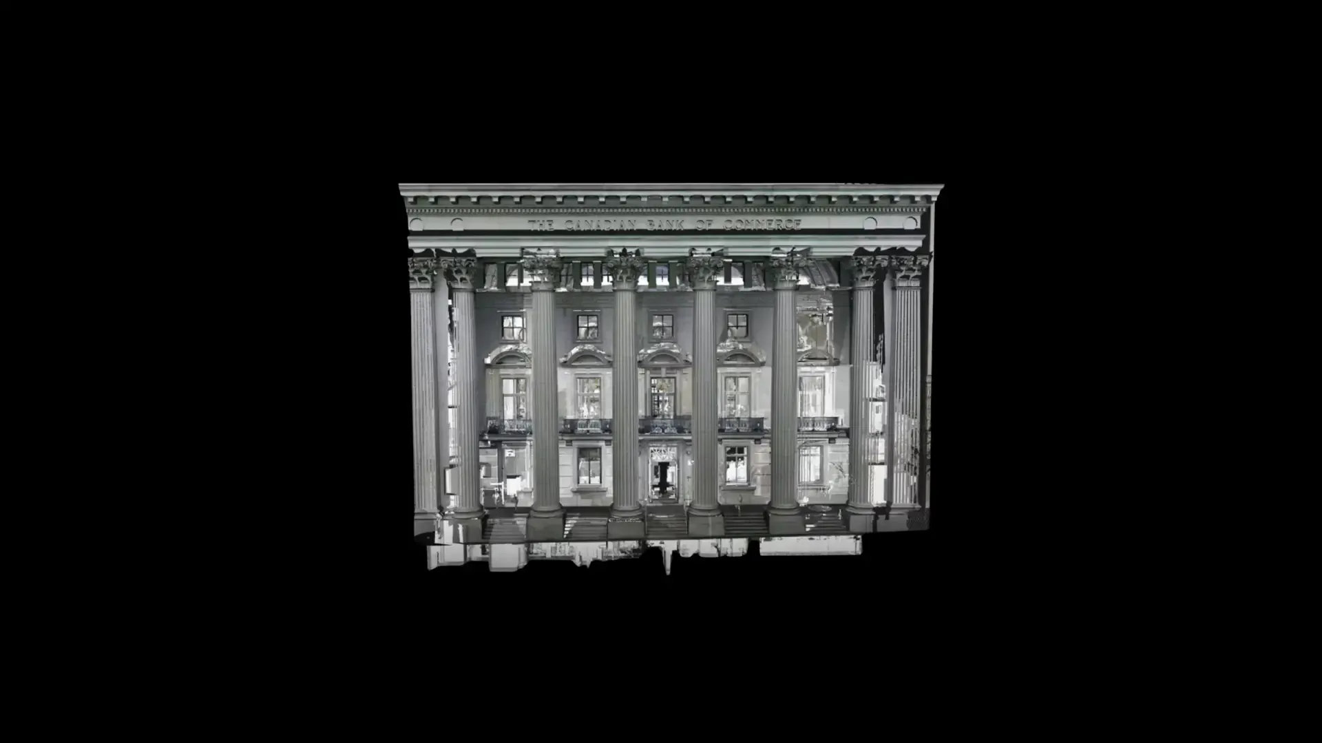 Black and white picture of the facade of the Canadian Bank of Commerce